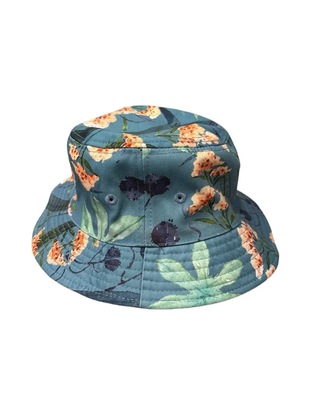Nuzada Women’s Floral Bucket Hat Y2K Tropical Resort Vacation Teal Peach Green